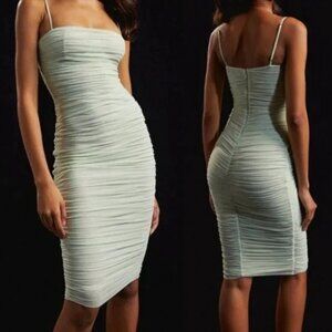 Aritzia Babaton Luxor Dress Size 2 Green Ruched Mesh Mini Adjustable Straps